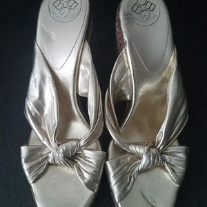 BCBG Gold Wedge Sandals